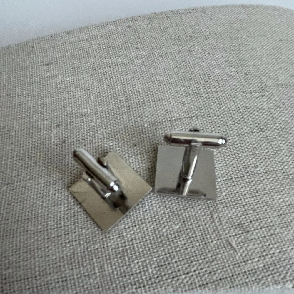 Vintage Shields Signed Silver Tone Blue Rhinestone Cuff Links